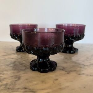 Set of 3 Tiffin Franciscan Madeira Glass Sherbet Cups. Vintage Amethyst Glass.